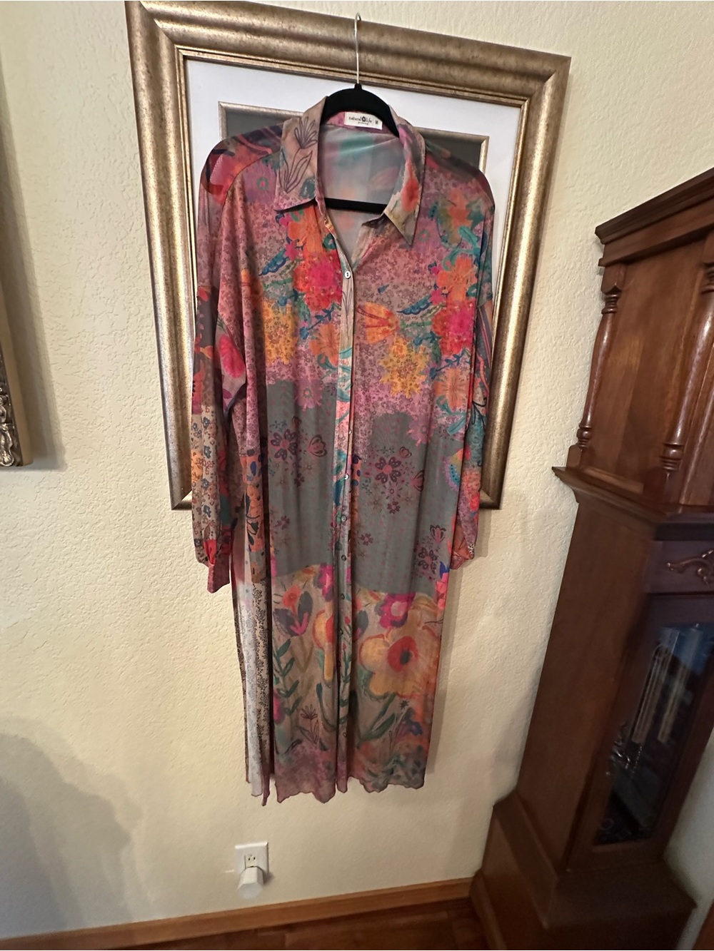 NATURAL LIFE Floral Maxi Shirt Dress in Gray, Pink, Orange, Yellow & Green